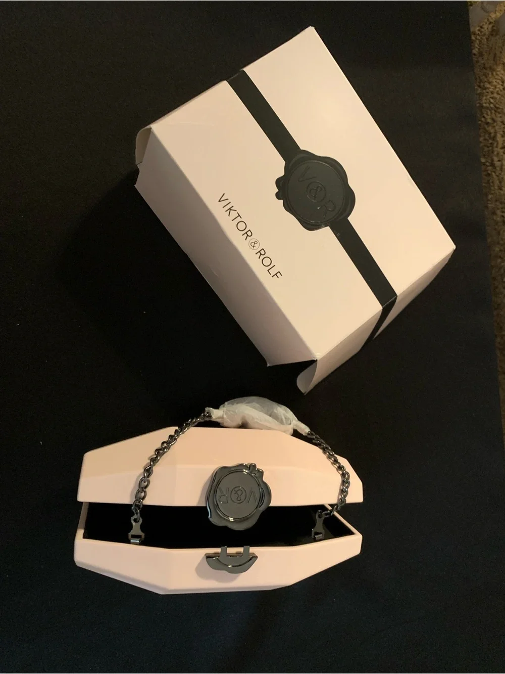 Viktor & Rolf Pale Pink Hard-Case Clutch with Black Chain